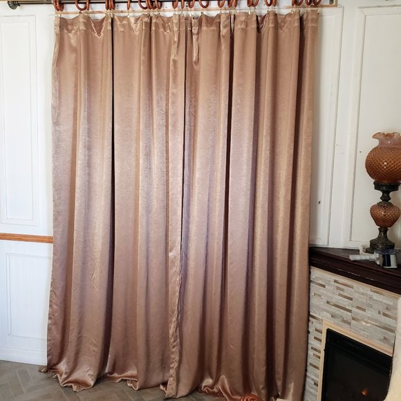 Satin Curtain Panels 2 pc Rod Pocket 110W x 83L Rich Gold Shine - Picture 4 of 10